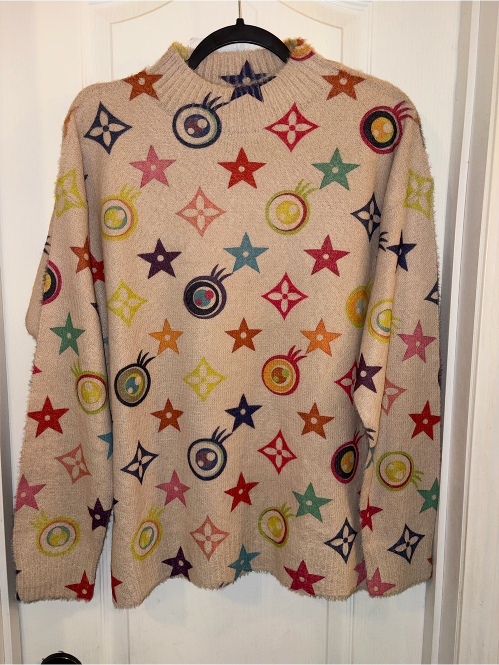 Beige Multicolor Star & Motif Sweater Inspired